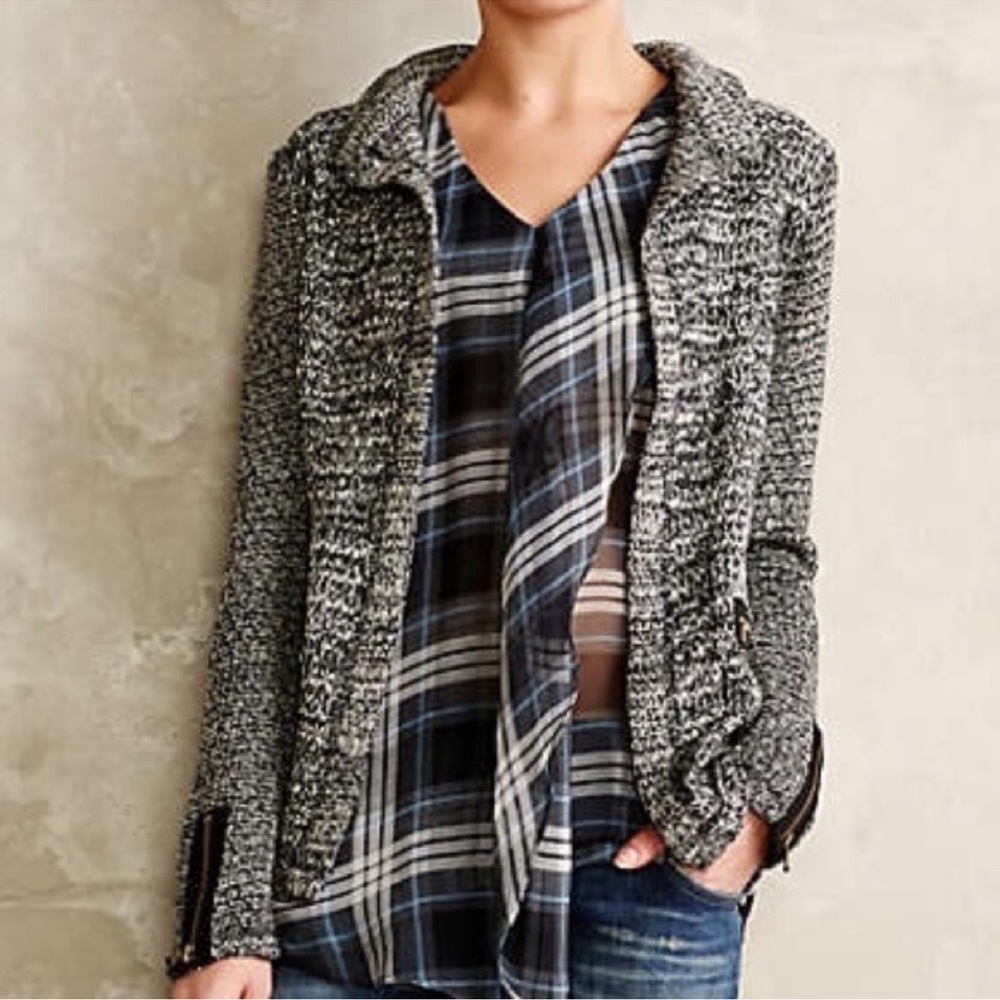 Anthropologie, Cartonnier - Blackopen front knit Newry jacket blazer